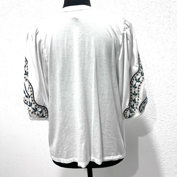 Chic embroidered sleeve White Blouse with Embroidered Sleeves M - Picture 5 of 8